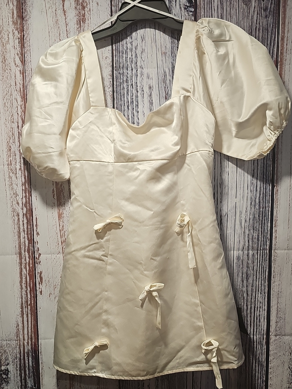 Lulu's Ivory Satin Puff-Sleeve Mini Dress